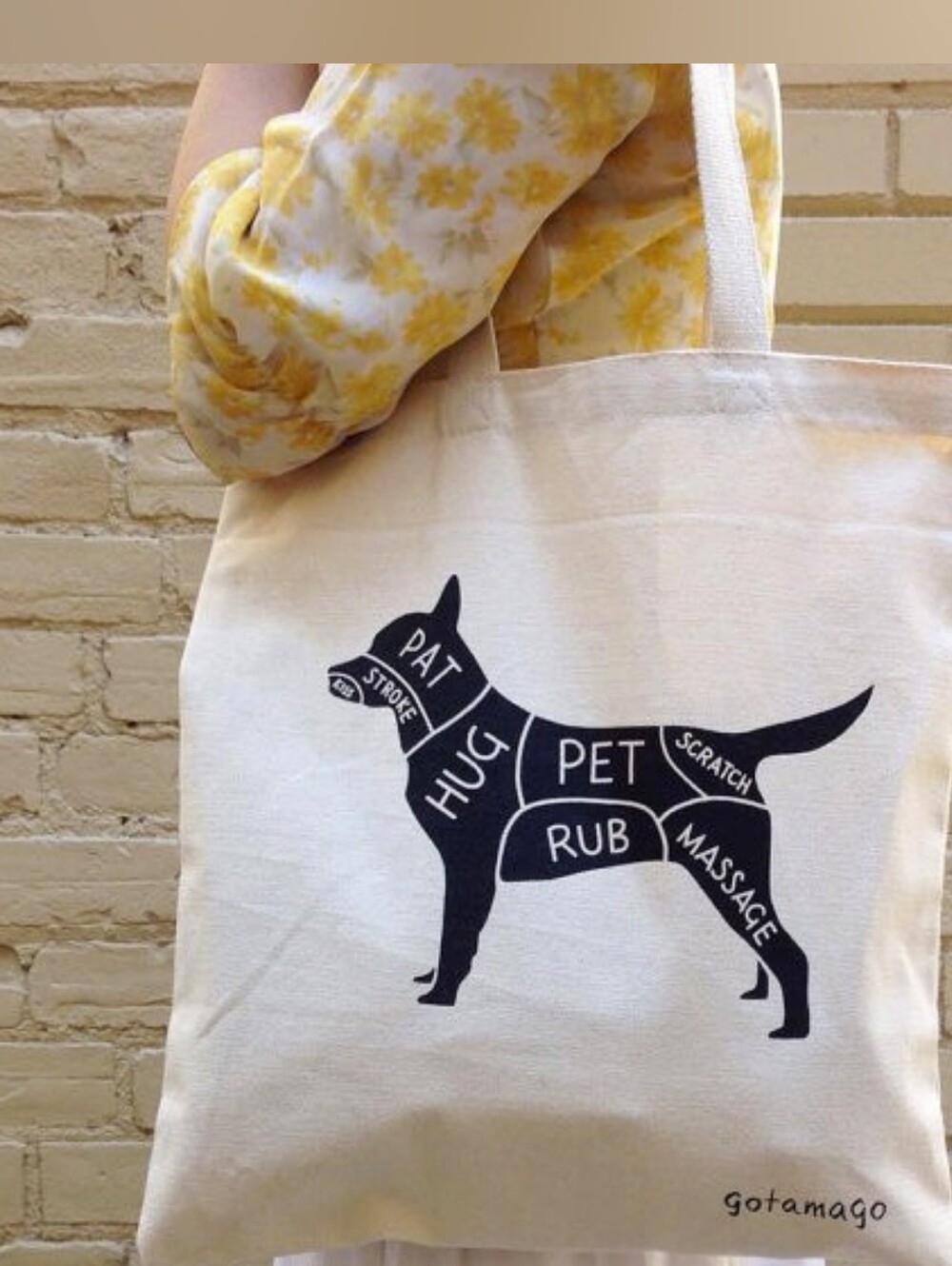 FREE WITH PURCHASE ..Gotamago Cream Canvas Dog Tote Bag with Black Dog/cat Print